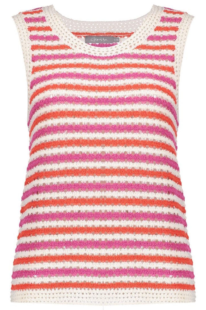 GEHAAKTE SINGLET MET HORIZONTALE STREPEN 54300 10 OFF WHITE/CORAL CYCLAME